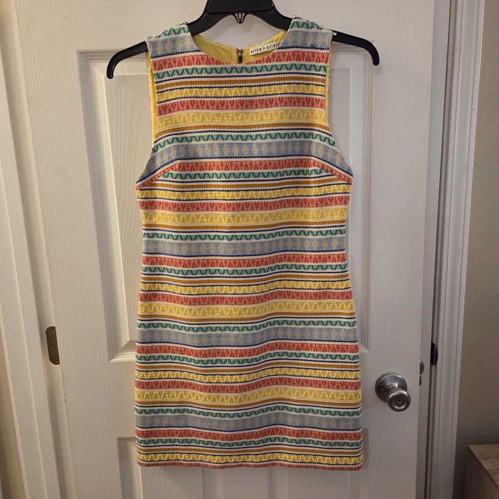 alice + olivia sz 6 colorful aztec geo embroidered Coley mini‎ shift dress